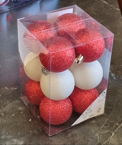 Red and White Glitter Luxury 5cm Baubles, Pack of 12