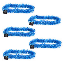Load image into Gallery viewer, Five blue metallic tinsel garlands with black retail tags, arranged on a plain white background.

