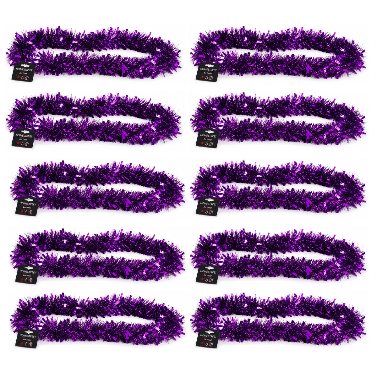 Metallic Purple Tinsel – 2 Metre Long 10cm Wide 6 Ply – Christmas Tree, Fireplace & Party Decoration – 1, 5 or 10 Pack