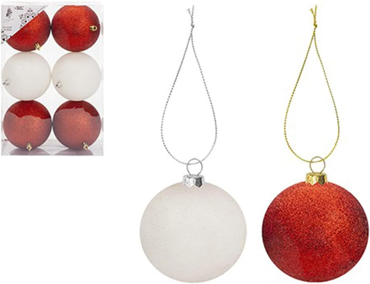 Red and White Glitter Luxury 5cm Baubles, Pack of 12