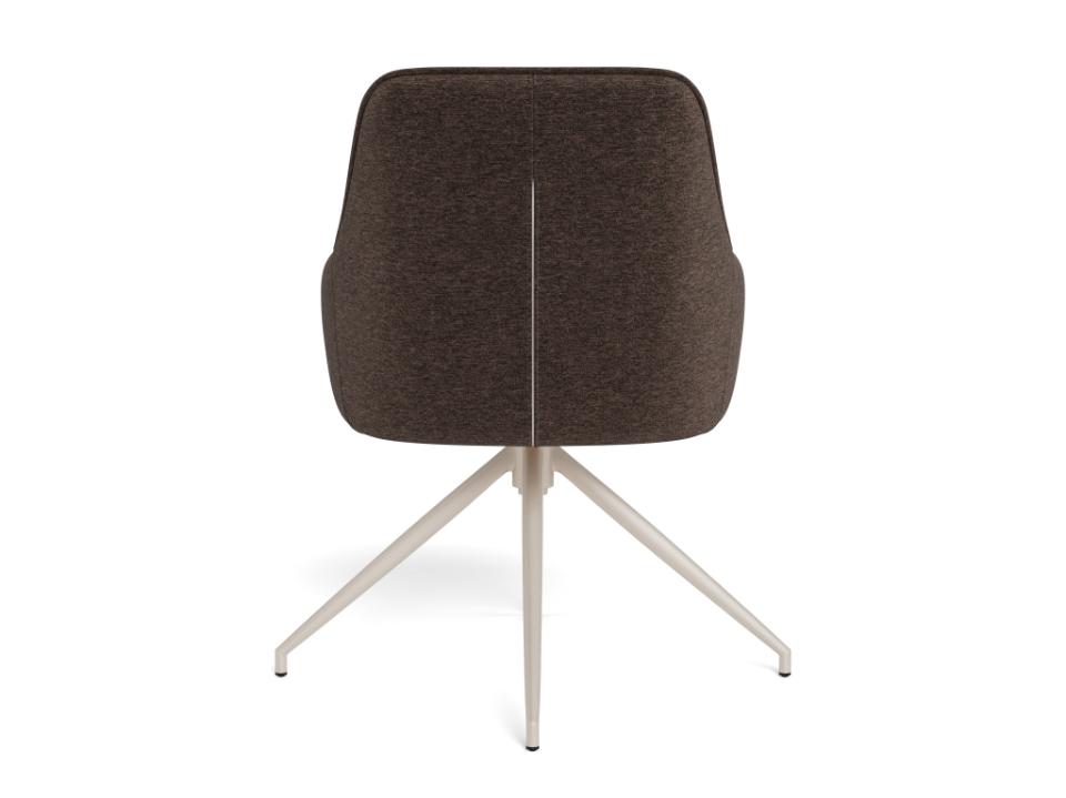 Brown upholstered chair with metal legs on a white background