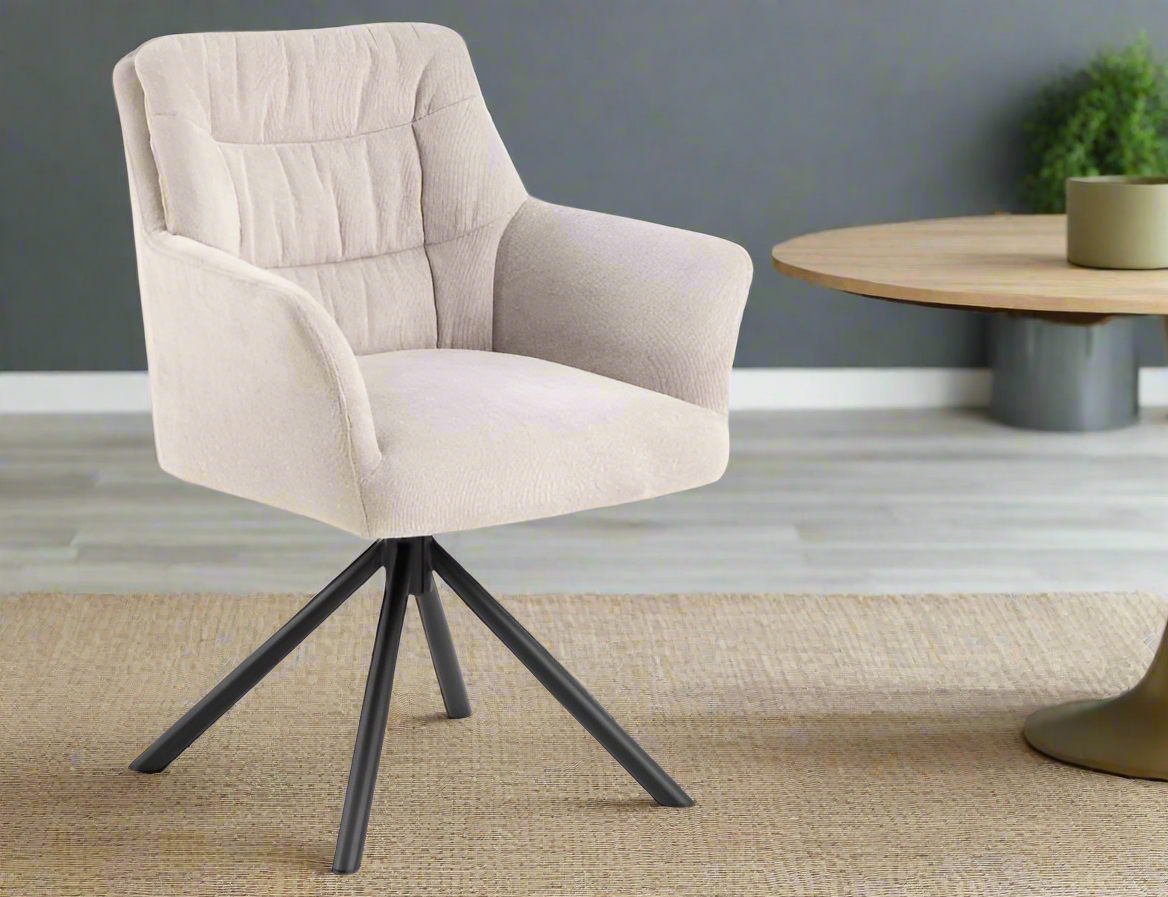 Alonso Caso Fabric Swivel Dining Chair With Armrests Pocket Springs And Metal Legs, Set Of 2