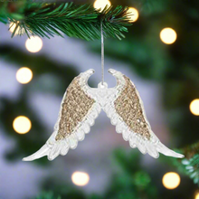 Load image into Gallery viewer, Elegant Angel Wings Christmas Hanging Decoration Sequin Detail Acrylic in Rose Gold, Pale Gold, or Silver
