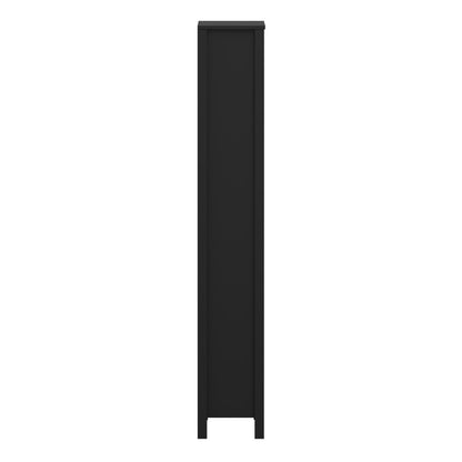 Side view of the Barcelona black wooden bookcase showing its slim profile
