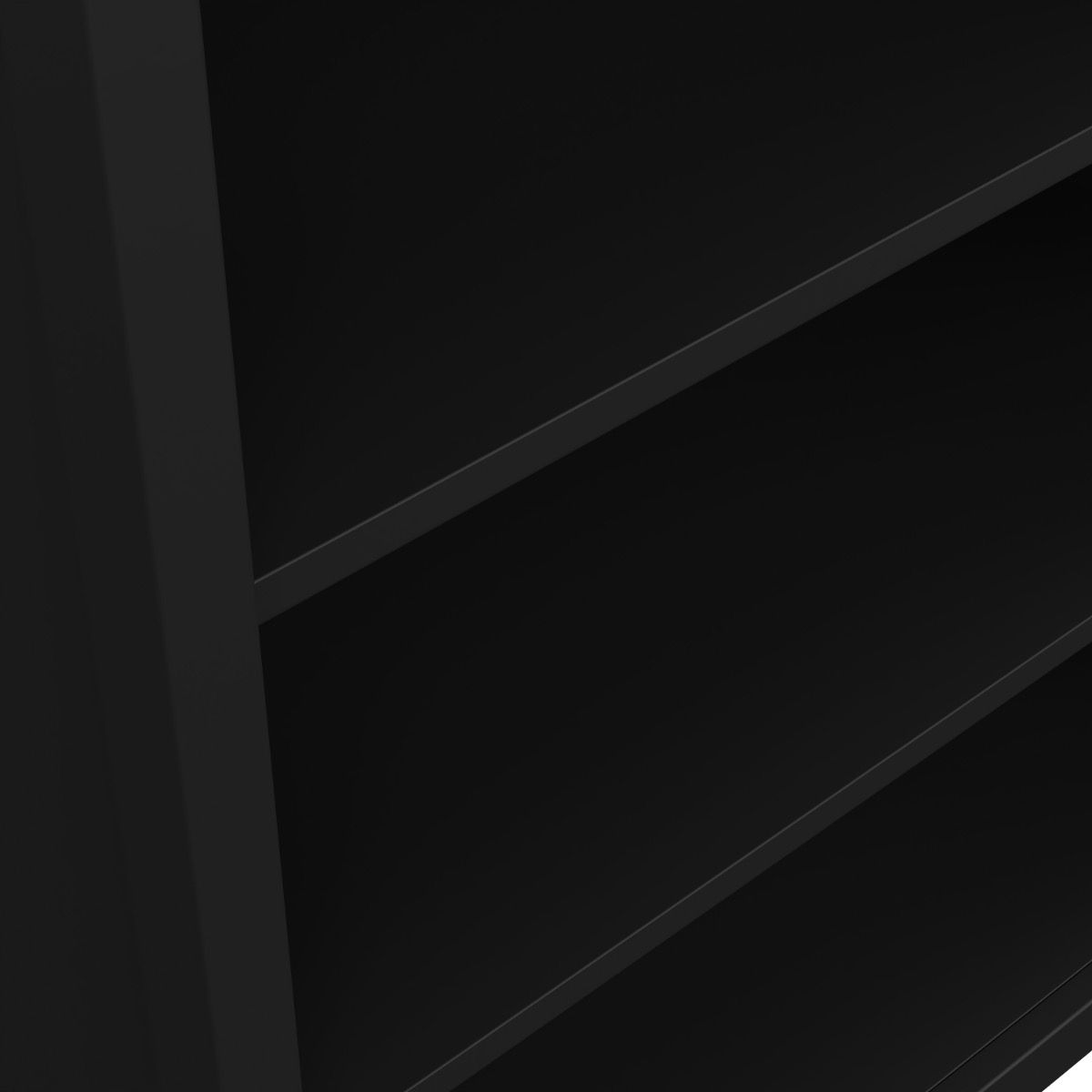 Close-up of the black shelves on the Barcelona wooden bookcase