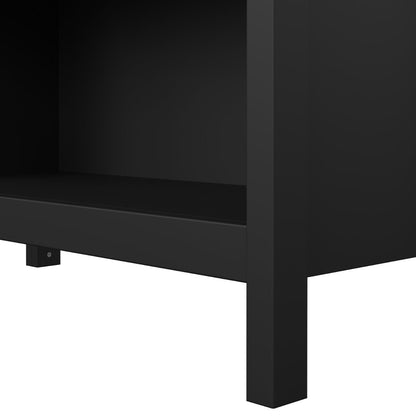 Close-up of the base and legs of the Barcelona black wooden bookcase