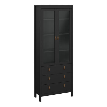 Black Barcelona two glass door cabinet on a white background