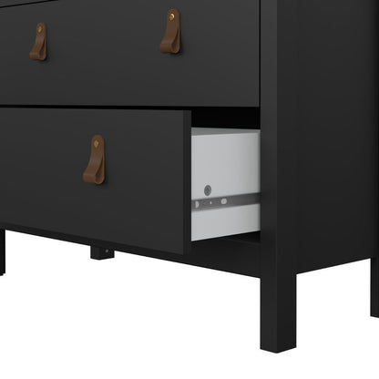 Bottom of the Barcelona black cabinet with open drawer revealing a metal runner, all on a white background