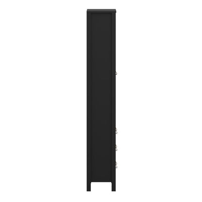 Side view of a tall, narrow black cabinet or storage unit against a plain white background.