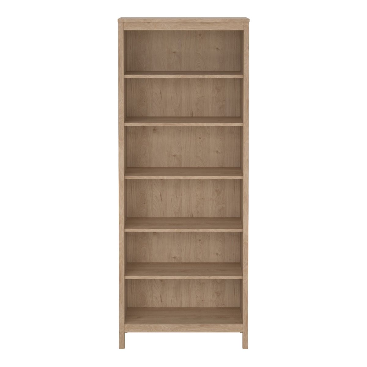Front view of the Barcelona bookcase in oak on a white background