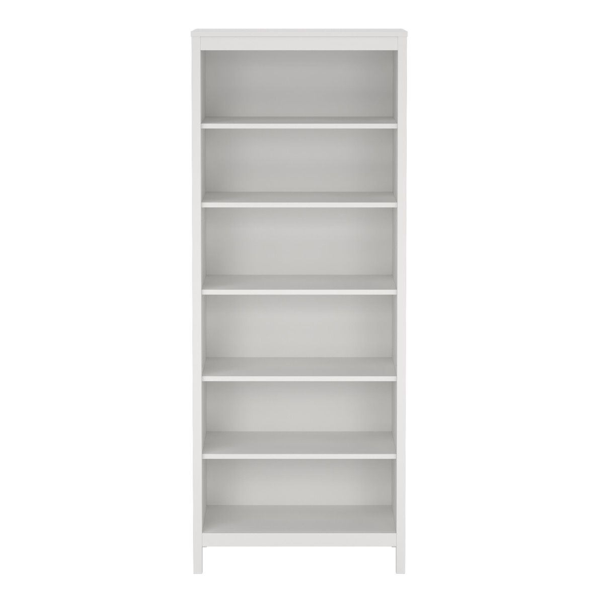 A tall, minimalist 5-shelf Barcelona bookcase in a light gray finish, shown against a solid white background.