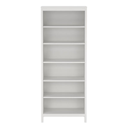 A tall, minimalist 5-shelf Barcelona bookcase in a light gray finish, shown against a solid white background.