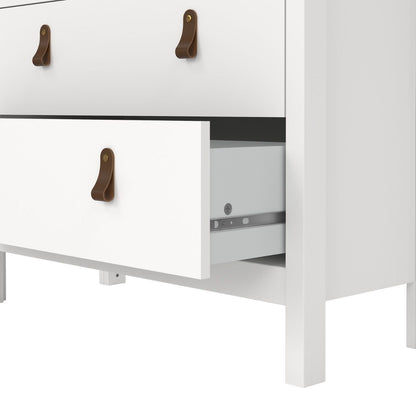 White Barcelond cabinet drawers with leather handles on a white background