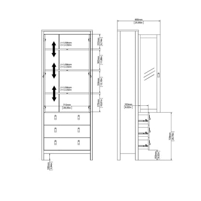 Technical drawing of a wardrobe with dimensions