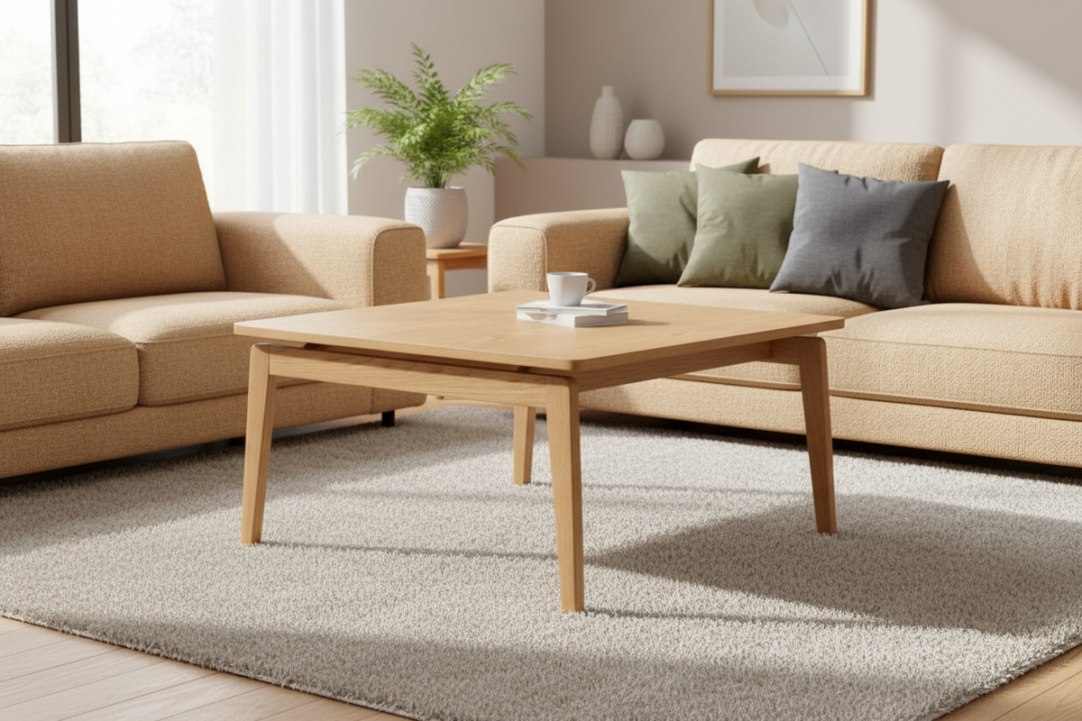 Essex Square Oak Coffee Table Spacious Designer Furniture 80cm