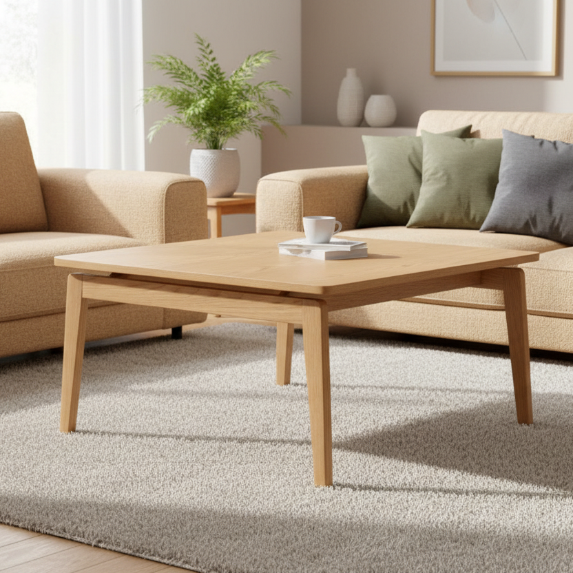 Essex Square Oak Coffee Table Spacious Designer Furniture 80cm