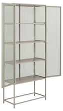 Load image into Gallery viewer, Seaford Grey Display Cabinet With 2 Glass Doors, 4 Shelves And A Solid Metal Frame Tall 77x35x186cm
