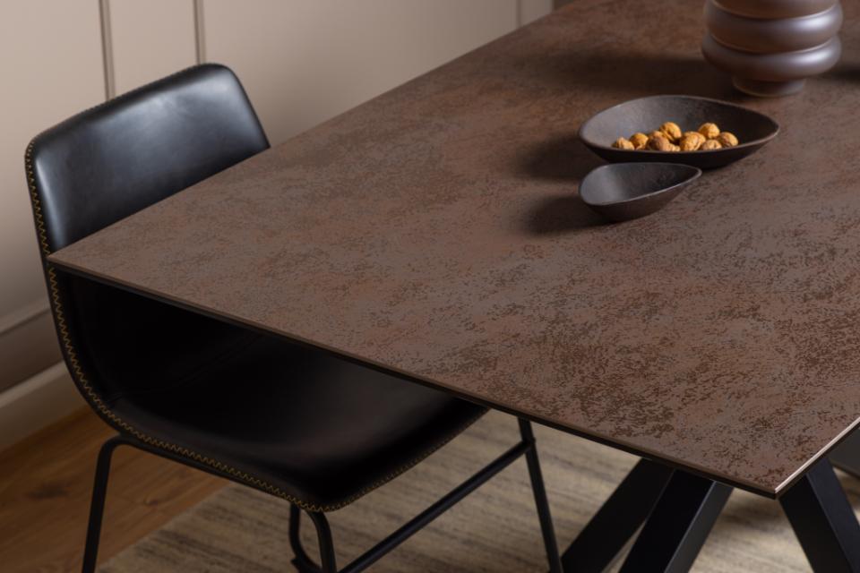 Heaven Rectangle Ceramic Dining Table In Brown With Solid Metal Base 160x90cm