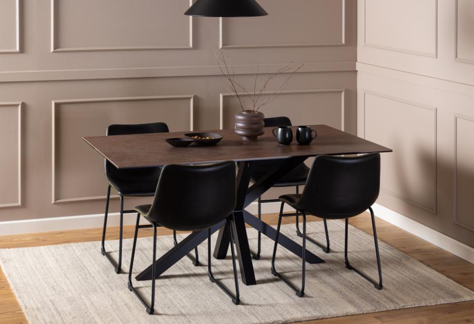 Heaven Rectangle Ceramic Dining Table In Brown With Solid Metal Base 160x90cm