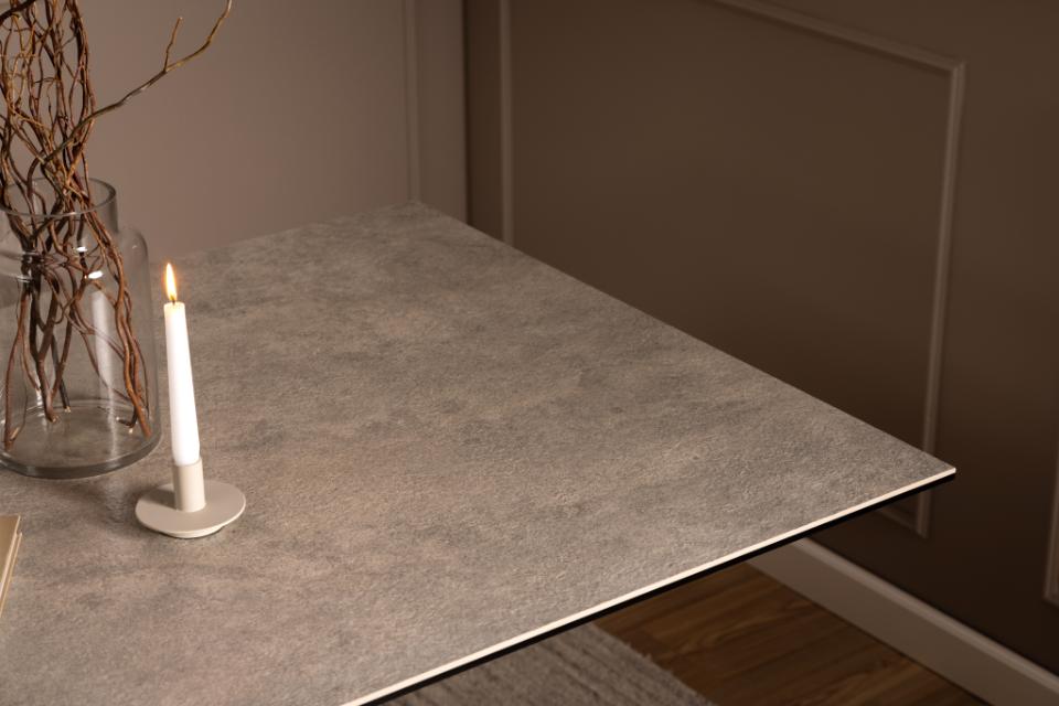 Heaven Rectangle Ceramic Dining Table In Grey With Solid Metal Base 160x90cm