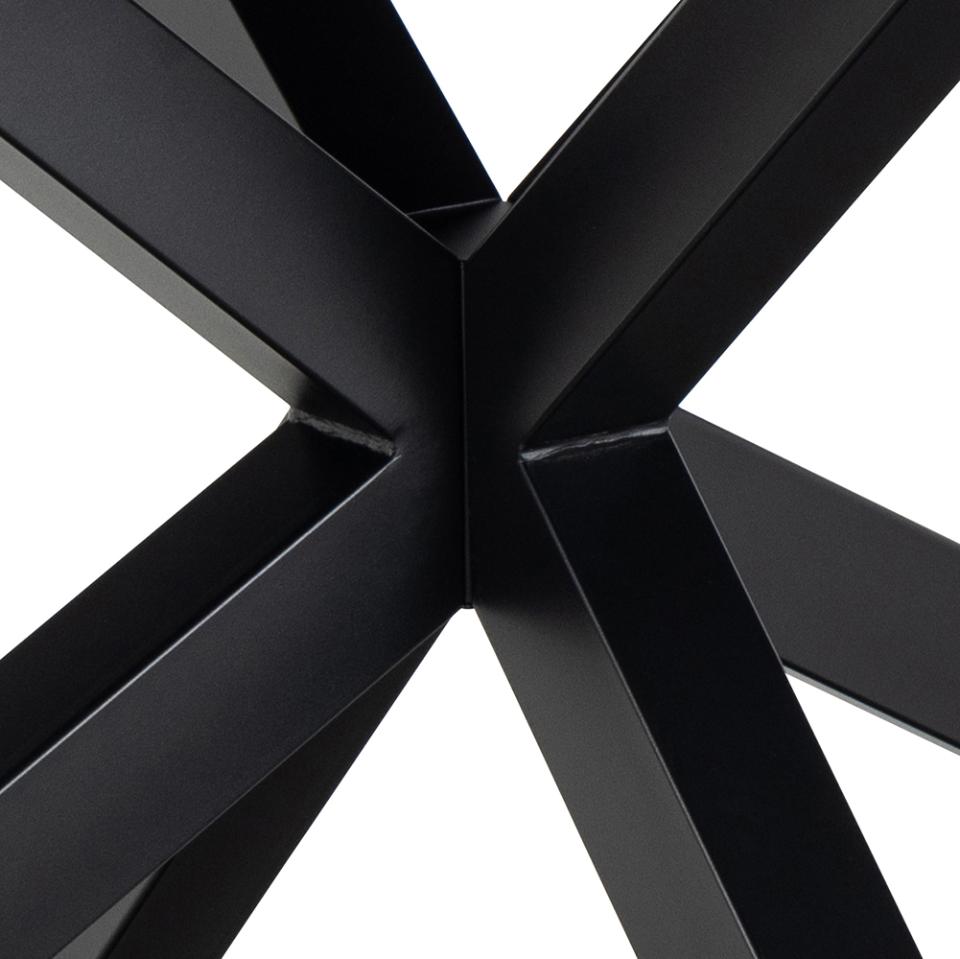 Close-up of a black metal table legs on a white background