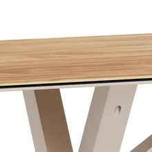 Load image into Gallery viewer, Wooden table with a white metal frame on a white background
