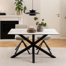 Load image into Gallery viewer, Heaven Rectangle Dining Table 135cm In White Ceramic With Black Metal Base
