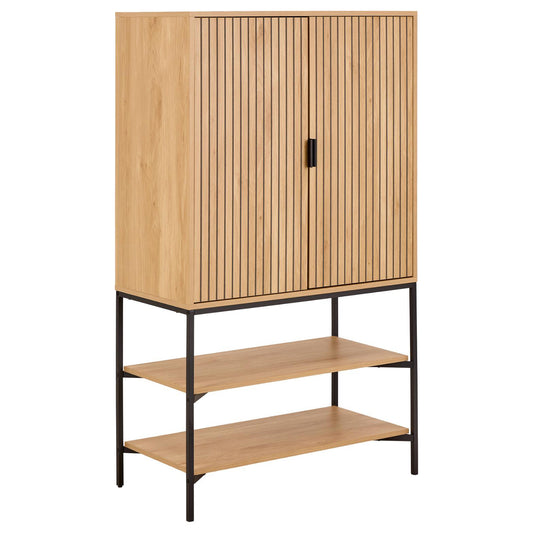 Jaipur Lamella Display Cabinet In Light Oak Melamine With 2 Doors And 2 Shelves 140x80x40cm