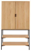 Load image into Gallery viewer, Jaipur Lamella Display Cabinet In Light Oak Melamine With 2 Doors And 2 Shelves 140x80x40cm

