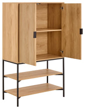 Load image into Gallery viewer, Jaipur Lamella Display Cabinet In Light Oak Melamine With 2 Doors And 2 Shelves 140x80x40cm
