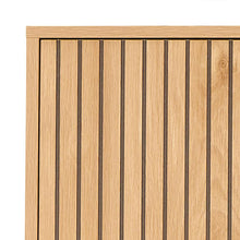 Load image into Gallery viewer, Jaipur Lamella Display Cabinet In Light Oak Melamine With 2 Doors And 2 Shelves 140x80x40cm
