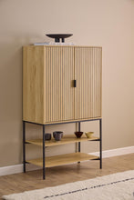 Load image into Gallery viewer, Jaipur Lamella Display Cabinet In Light Oak Melamine With 2 Doors And 2 Shelves 140x80x40cm
