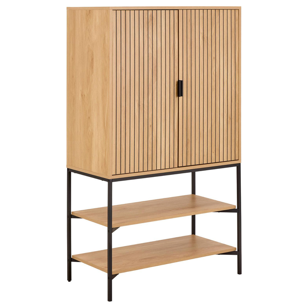 Jaipur Lamella Display Cabinet In Light Oak Melamine With 2 Doors And 2 Shelves 140x80x40cm