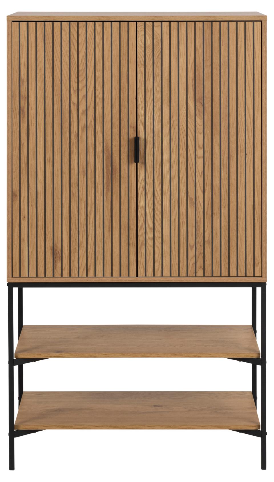 Wooden cabinet with two shelves on a white background
