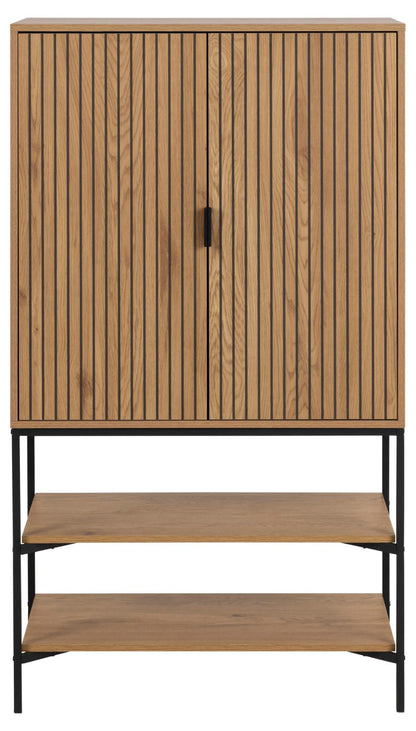Wooden cabinet with two shelves on a white background