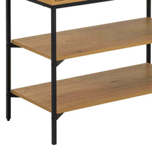 Load image into Gallery viewer, Three-tier wooden shelf with black metal frame on a white background
