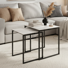 Load image into Gallery viewer, Katrine Ceramic Coffee Table Set in White With Metal Base 50x50cm
