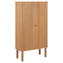 Load image into Gallery viewer, Langley Lamella Display Cabinet In Oak With Sliding Doors 145x80x40cm
