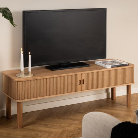 Langley TV Media Unit In Oak With 2 Sliding Doors 140x40x45cm