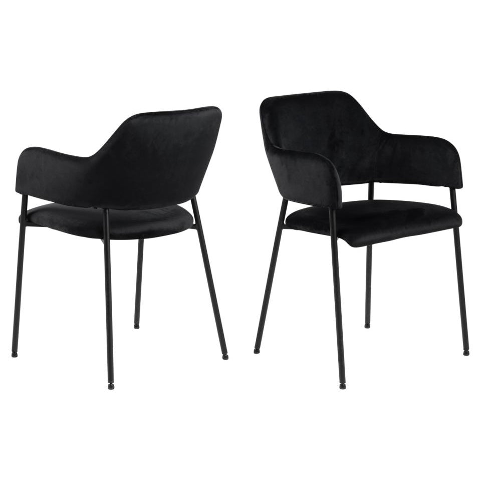 Lima Luxurious Black Fabric Dining Chair, Set Of 2 Velvet Upholstered Chairs With A Solid Metal Base