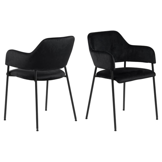 Lima Luxurious Black Fabric Dining Chair, Set Of 2 Velvet Upholstered Chairs With A Solid Metal Base