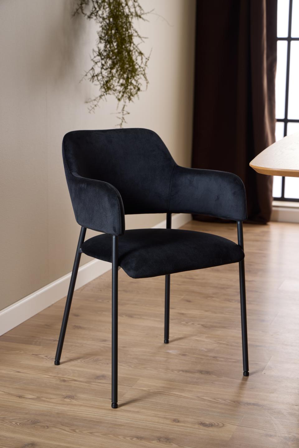 Lima Luxurious Black Fabric Dining Chair, Set Of 2 Velvet Upholstered Chairs With A Solid Metal Base