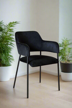 Load image into Gallery viewer, Lima Luxurious Black Fabric Dining Chair, Velvet Upholstered With Solid Metal Base
