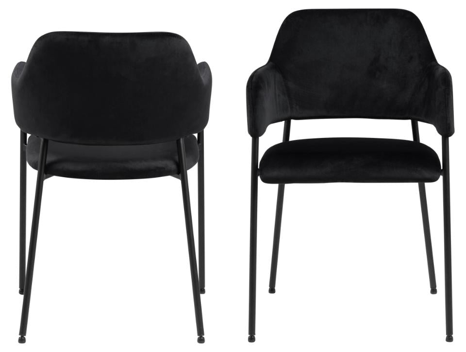 Lima Luxurious Black Fabric Dining Chair, Set Of 2 Velvet Upholstered Chairs With A Solid Metal Base