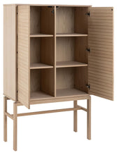 Load image into Gallery viewer, Linley Lamella Cabinet In White Oak With Push To Open Doors And 4 Shelves 150x91x40cm
