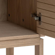 Load image into Gallery viewer, Linley Lamella Cabinet In White Oak With Push To Open Doors And 4 Shelves 150x91x40cm
