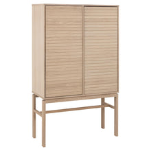 Load image into Gallery viewer, Linley Lamella Cabinet In White Oak With Push To Open Doors And 4 Shelves 150x91x40cm
