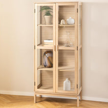 Load image into Gallery viewer, Linley Lamella Glass Cabinet In White Oak With 2 Push To Open Doors And 3 Shelves 180x80x40cm
