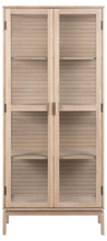 Load image into Gallery viewer, Linley Lamella Glass Cabinet In White Oak With 2 Push To Open Doors And 3 Shelves 180x80x40cm
