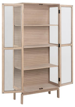 Load image into Gallery viewer, Linley Lamella Glass Cabinet In White Oak With 2 Push To Open Doors And 3 Shelves 180x80x40cm
